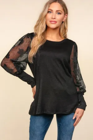 Lace Sleeve Hacci Sweater Top