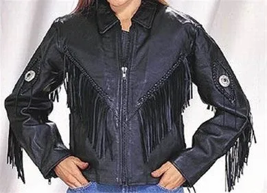 Ladies Naked Cowhide Biker Jacket Zip Out Lining, Side laces, Fringes