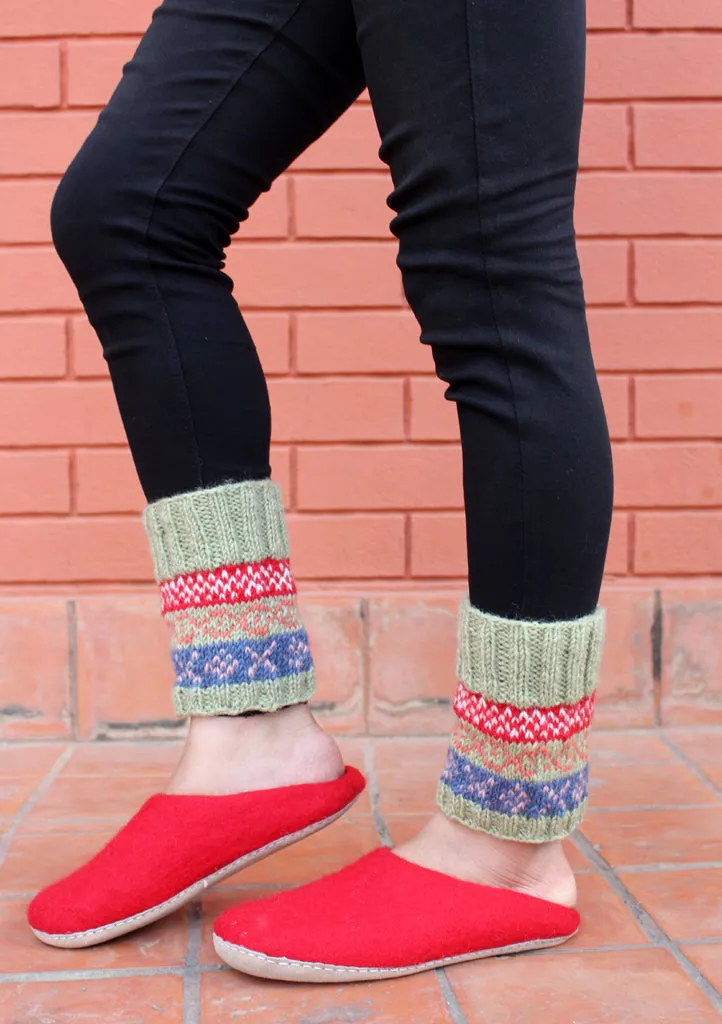 Light Green Red Multicolor Christmas Gift Woolen Legwarmers