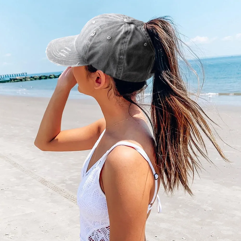 🔥Limited Time Offer🔥Womens Distressed Ponytail Baseball Cap