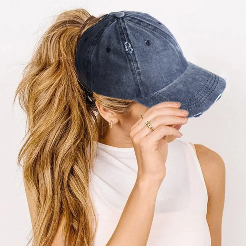 🔥Limited Time Offer🔥Womens Distressed Ponytail Baseball Cap