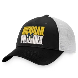 Men's Black and White Top of the World Michigan Wolverines Stockpile Trucker Snapback Cap