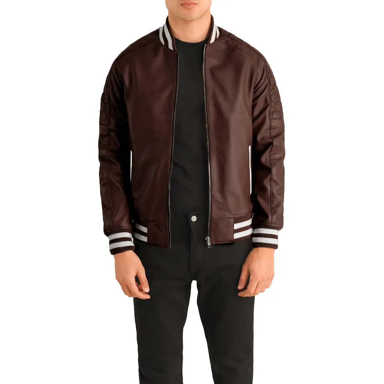 Mens Maroon Leather Varsity Jacket