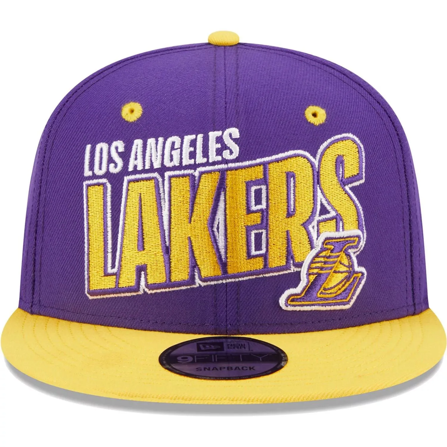 Men's New Era Purple/Gold Los Angeles Lakers Stacked Angled Cap two-tone 9FIFTY Snapback cap