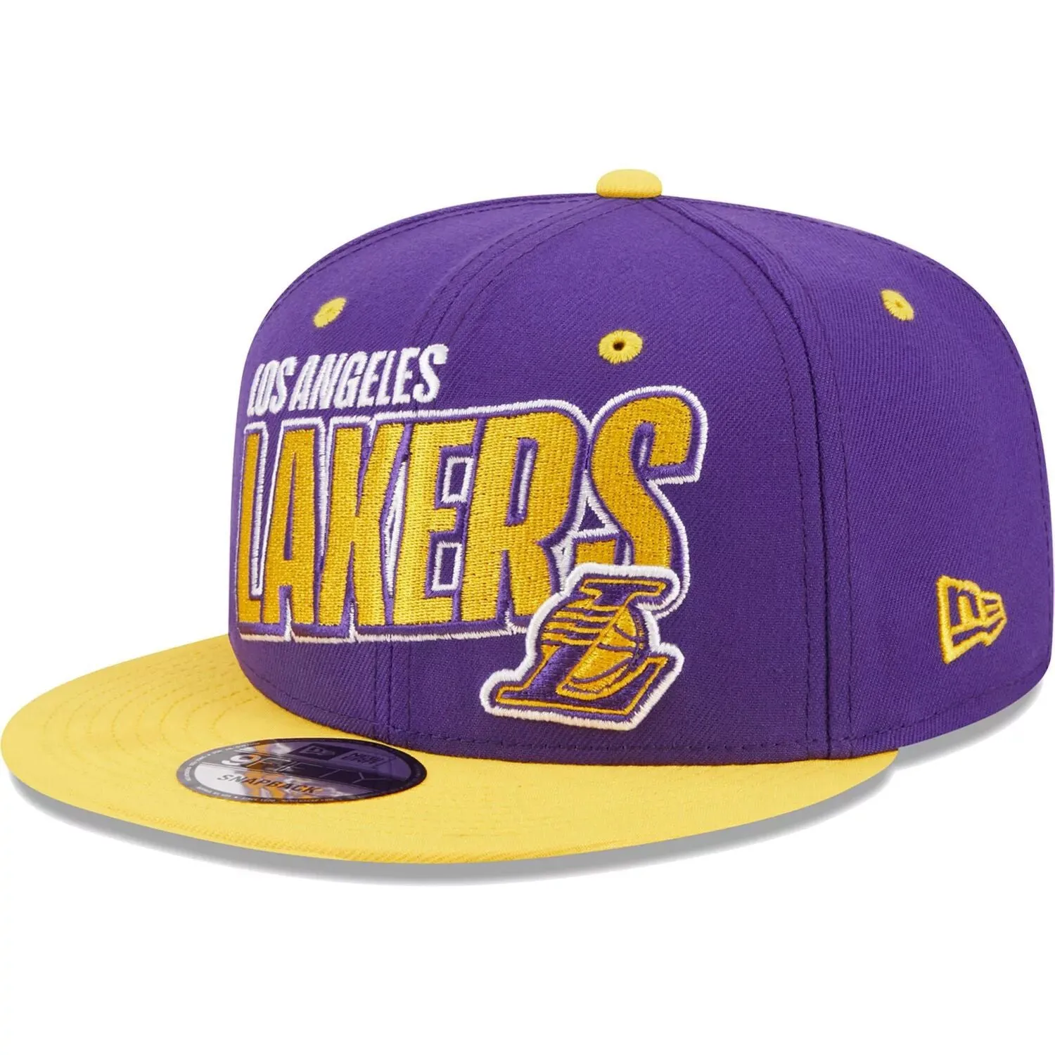 Men's New Era Purple/Gold Los Angeles Lakers Stacked Angled Cap two-tone 9FIFTY Snapback cap