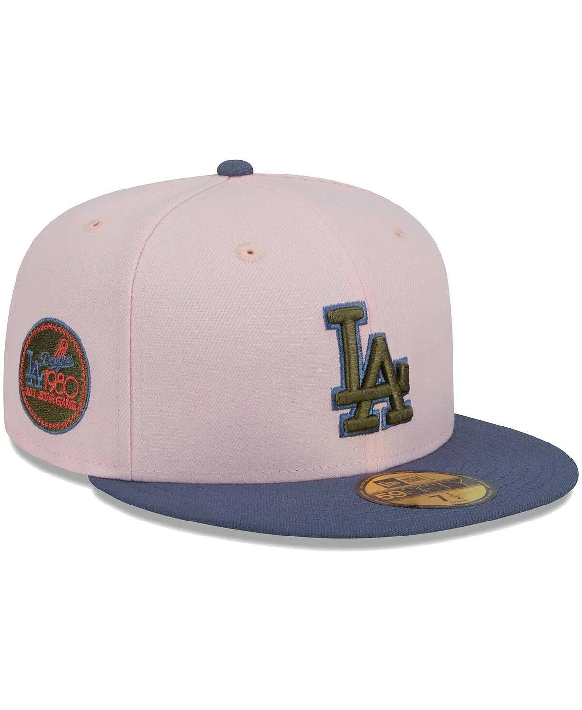 Men's Pink Blue Fitted Los Angeles Dodgers Olive Undervisor 59FIFTY New Era Hat