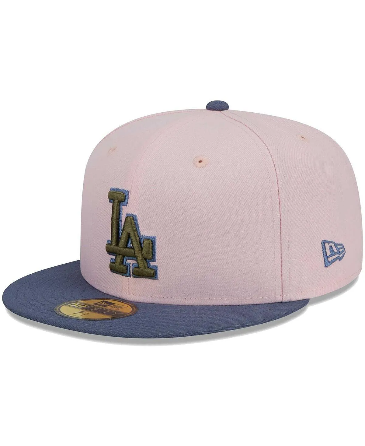 Men's Pink Blue Fitted Los Angeles Dodgers Olive Undervisor 59FIFTY New Era Hat