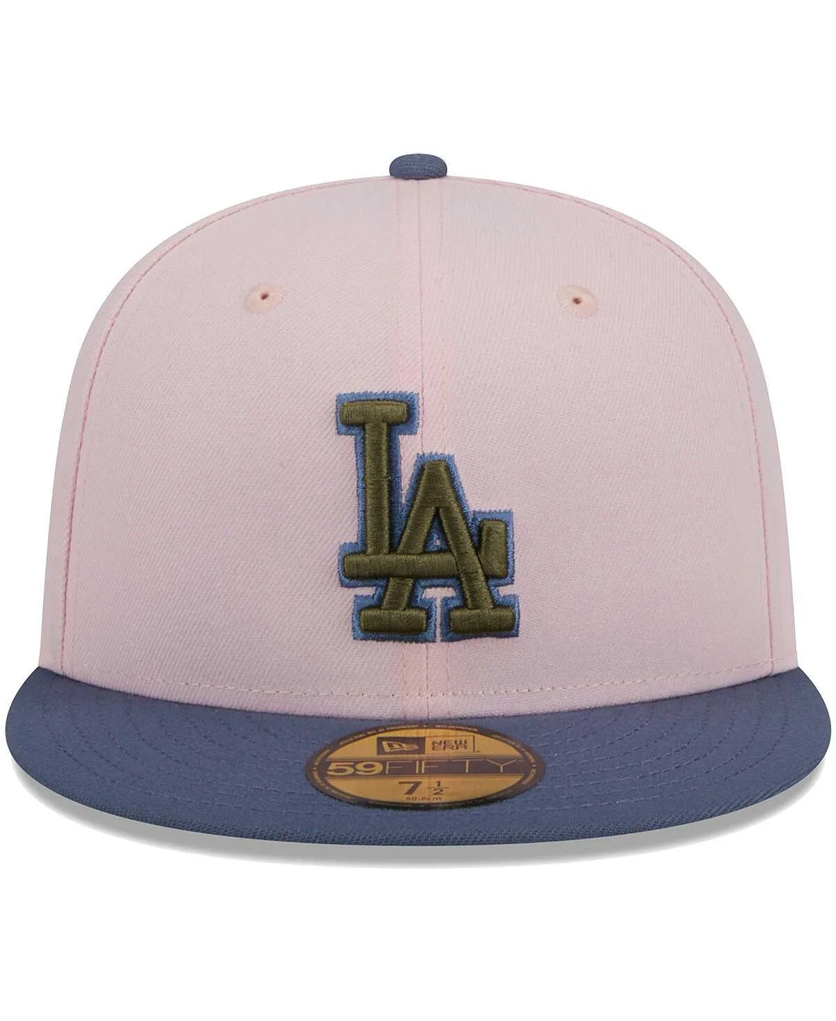 Men's Pink Blue Fitted Los Angeles Dodgers Olive Undervisor 59FIFTY New Era Hat