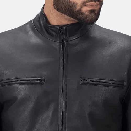 Mens Plain Black Leather Jacket