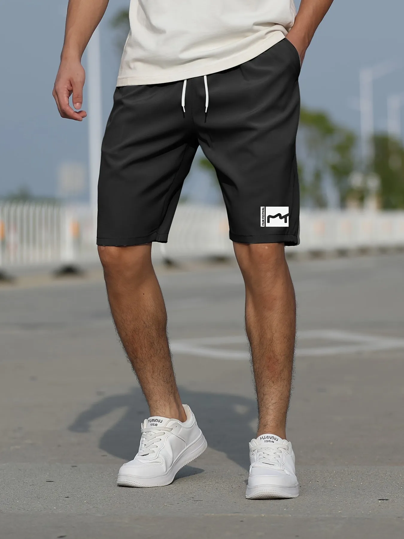 Men's Summer Shorts with Pockets - Slim Fit, Stretchy, and Stylish Graphic Design