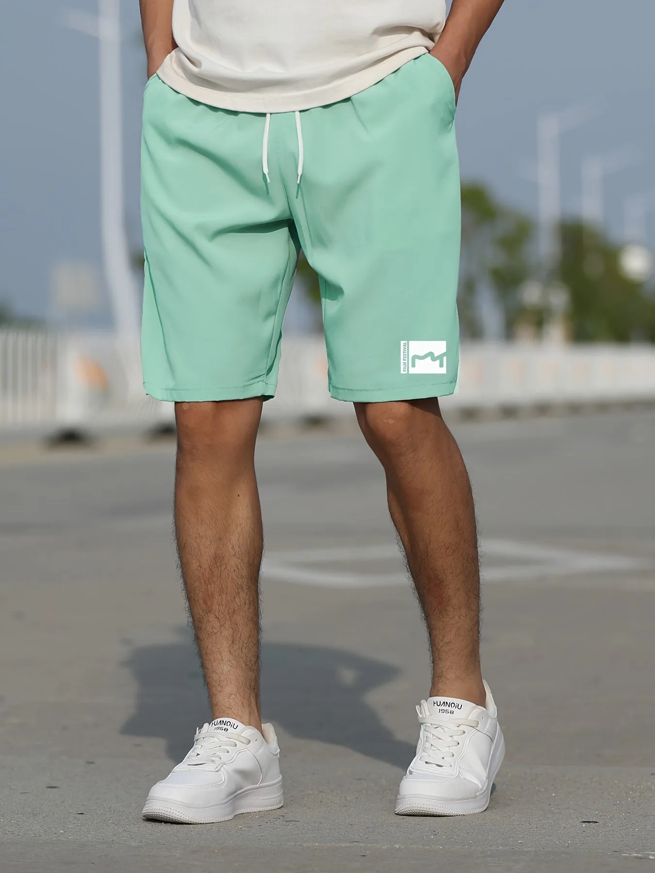 Men's Summer Shorts with Pockets - Slim Fit, Stretchy, and Stylish Graphic Design