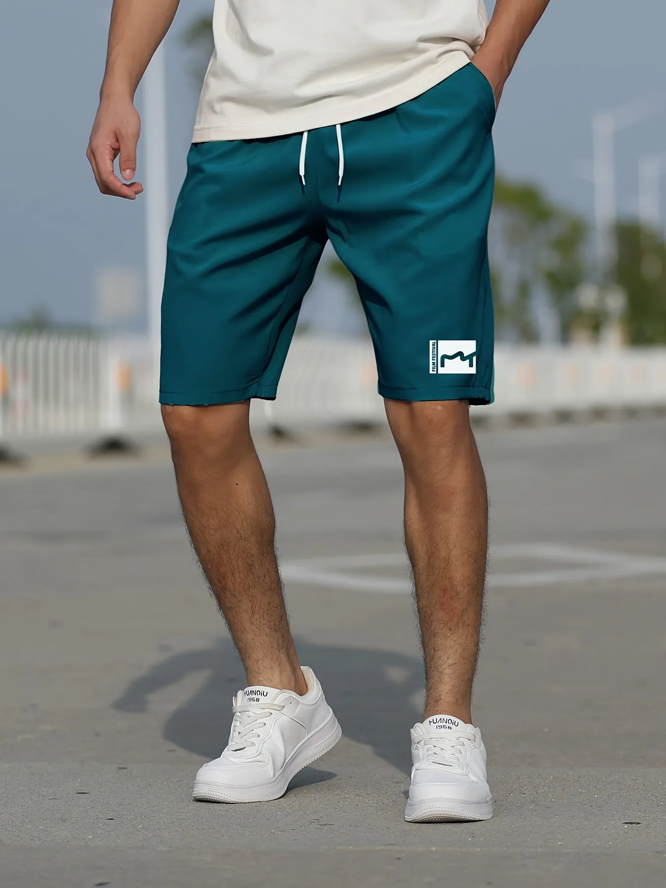 Men's Summer Shorts with Pockets - Slim Fit, Stretchy, and Stylish Graphic Design