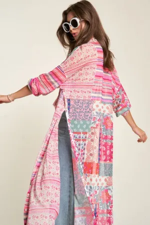 Mesh Print Mix Matched Button Front Cover Up *Online Only*