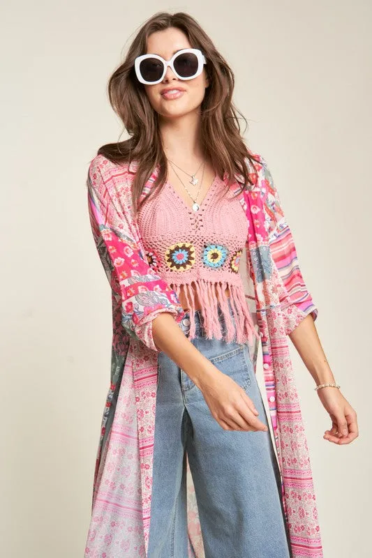 Mesh Print Mix Matched Button Front Cover Up *Online Only*