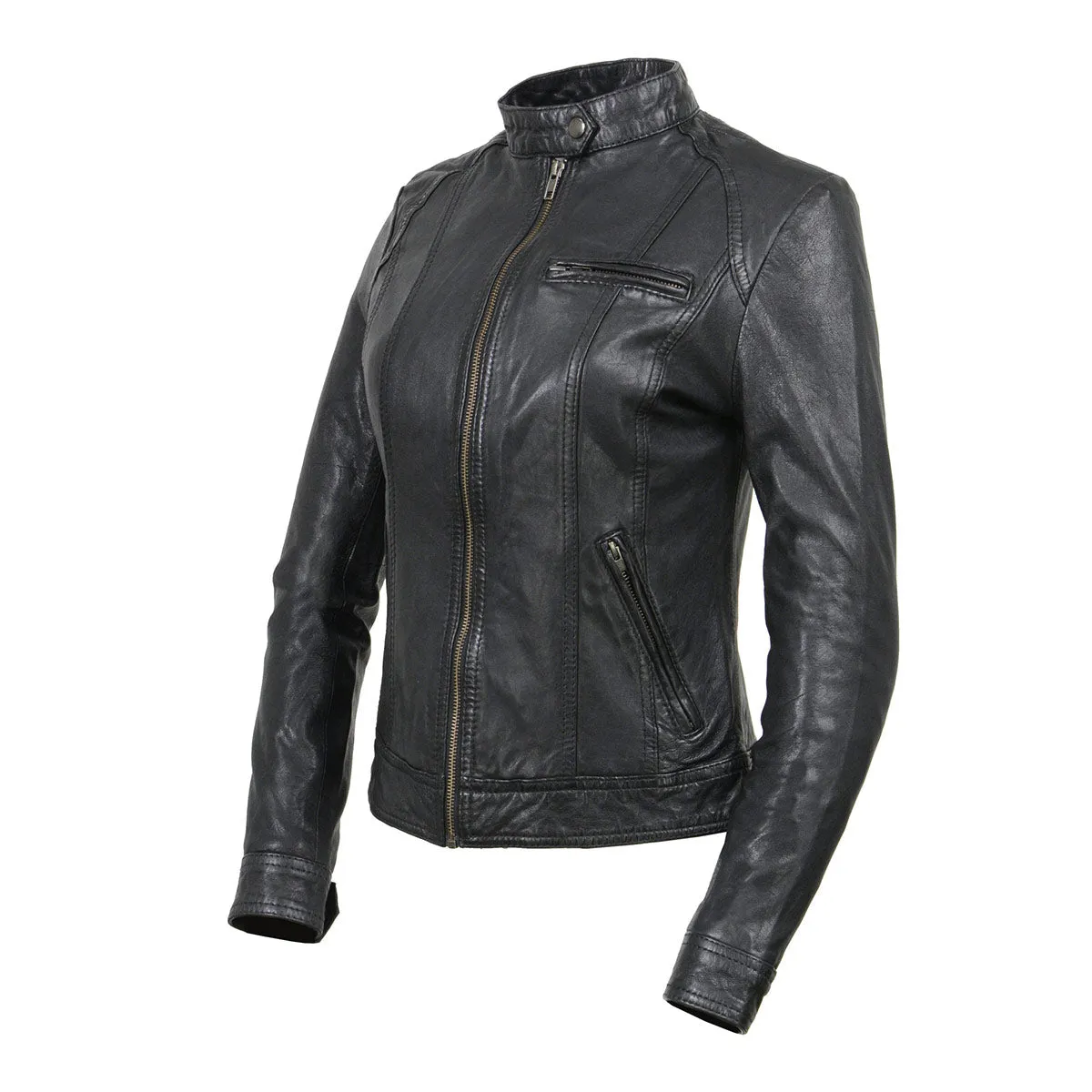 Milwaukee Leather Vintage SFL2811 Women's Black Zipper Front Motorcycle Casual Fashion Leather Jacket