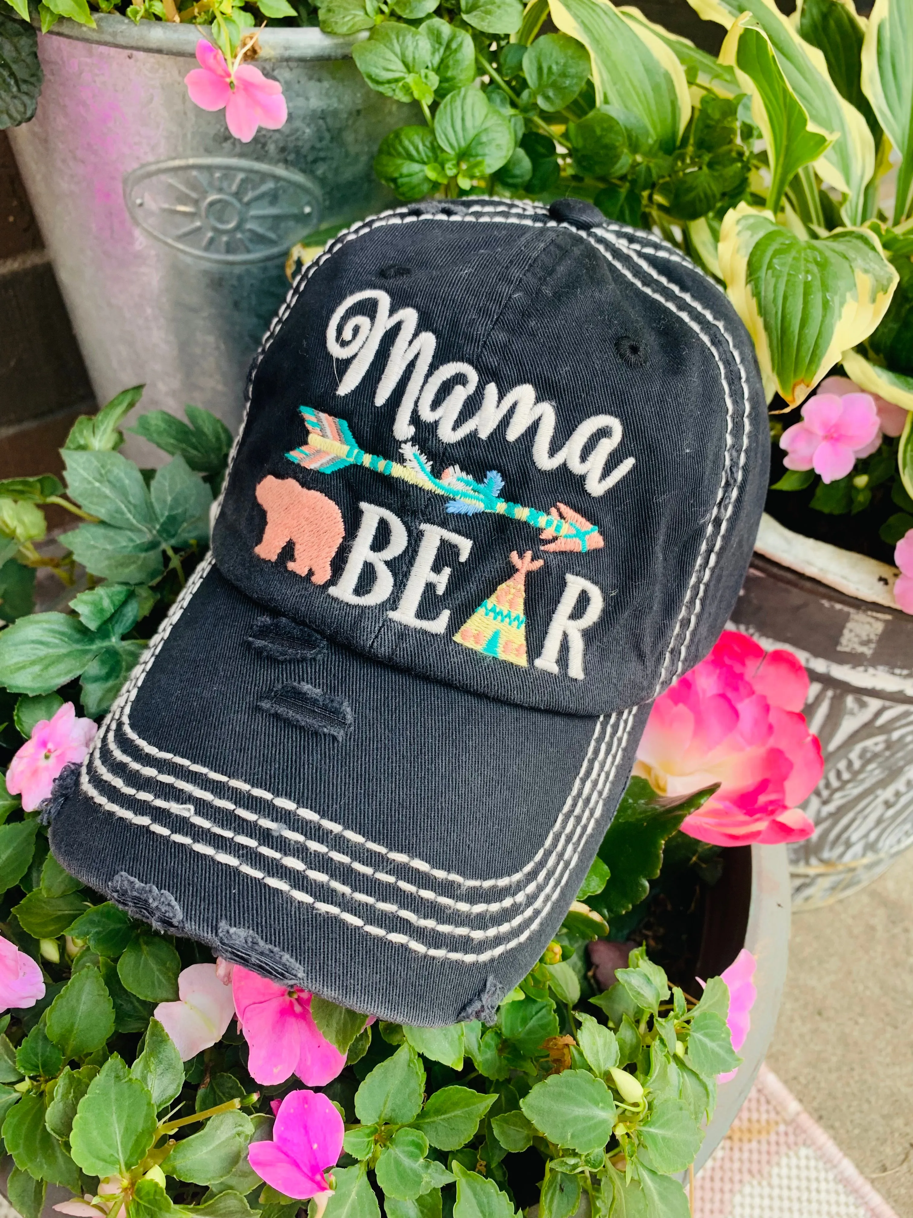 Mom hats MAMA BEAR Embroidered Navy Tent