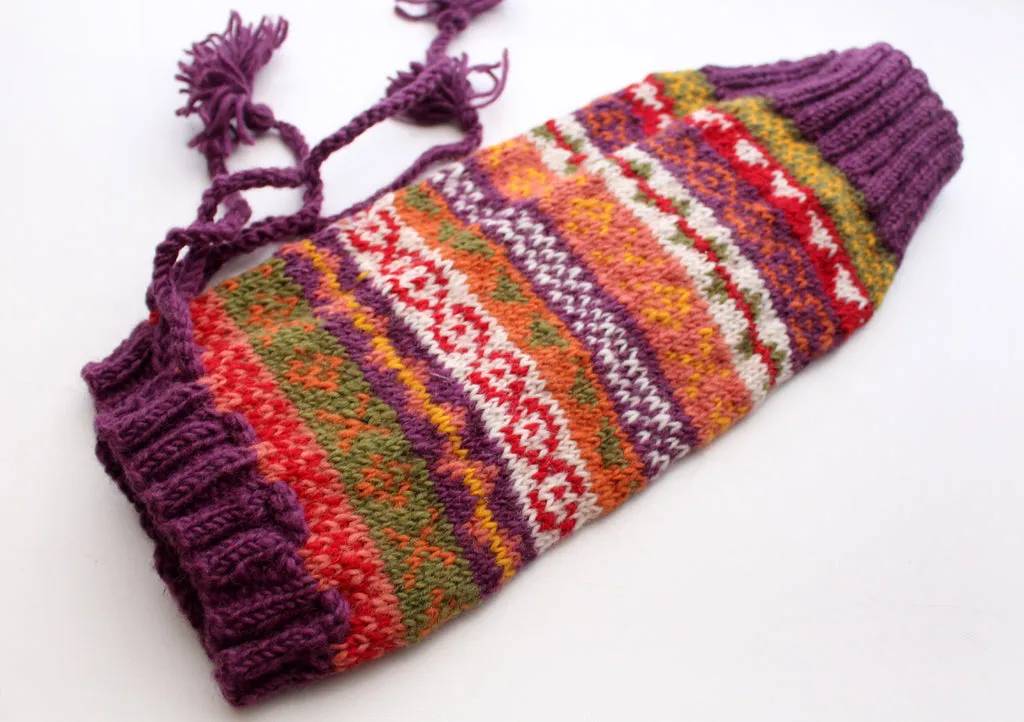 Multicolor Hand Knitted Purple Border Winter Legwarmers