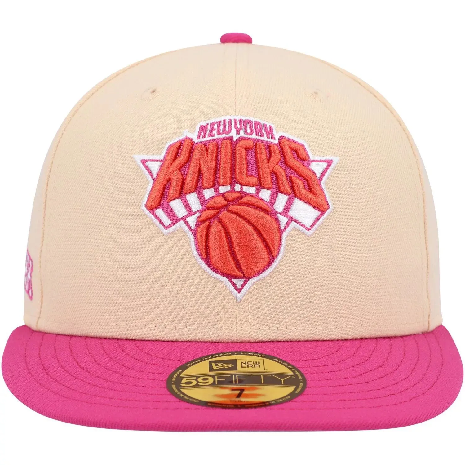 New Era Men's Fitted Hat Orange-Pink New York Knicks Passion Mango 59FIFTY