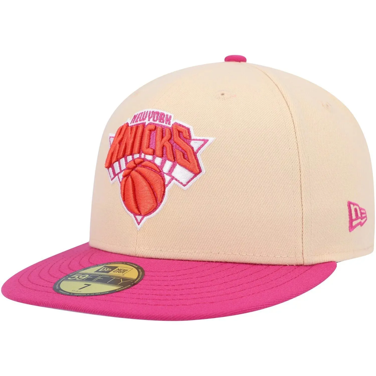 New Era Men's Fitted Hat Orange-Pink New York Knicks Passion Mango 59FIFTY