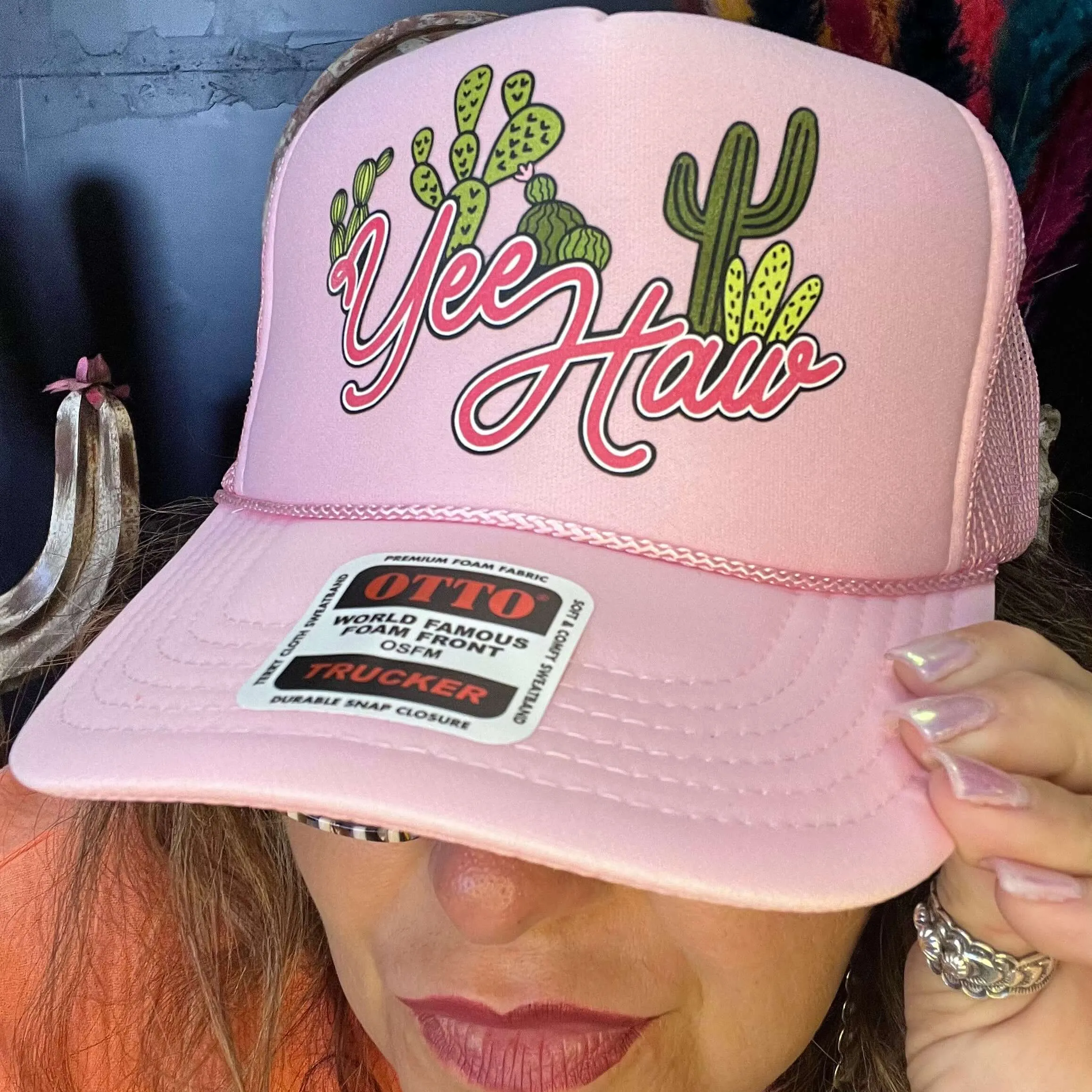 Pink Cactus YeeHaw Trucker Hat