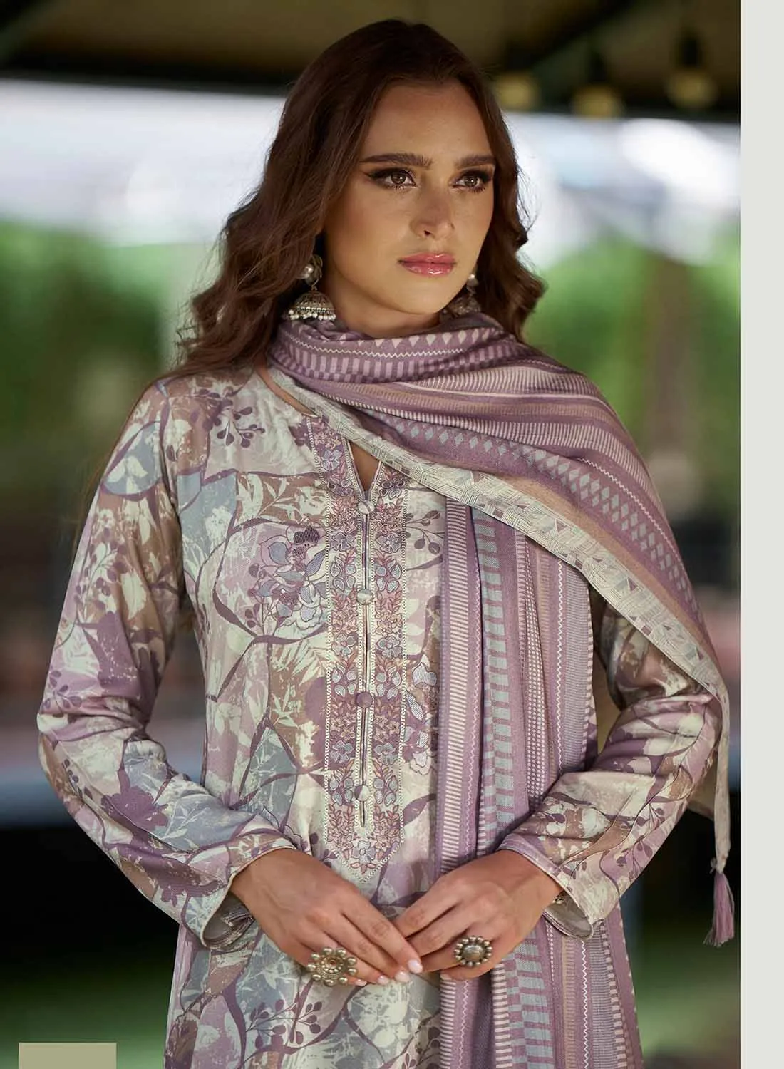 Pure Pashmina Unstitched Winter Suit Dress Material with Shawl for Women