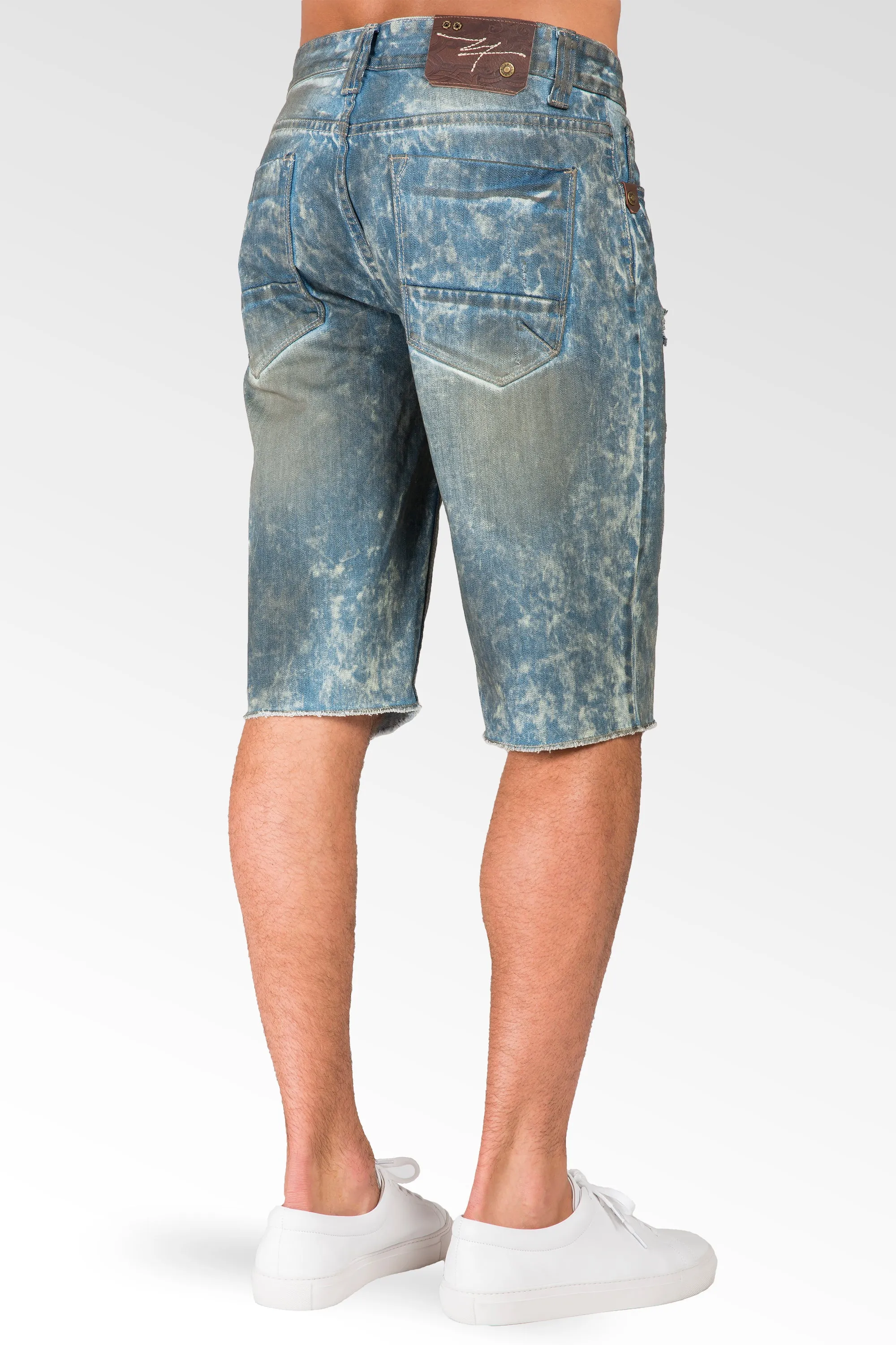 Relaxed Midrise Dirty Bleached Cut Off 13" Premium Denim Shorts Destroyed & Mended