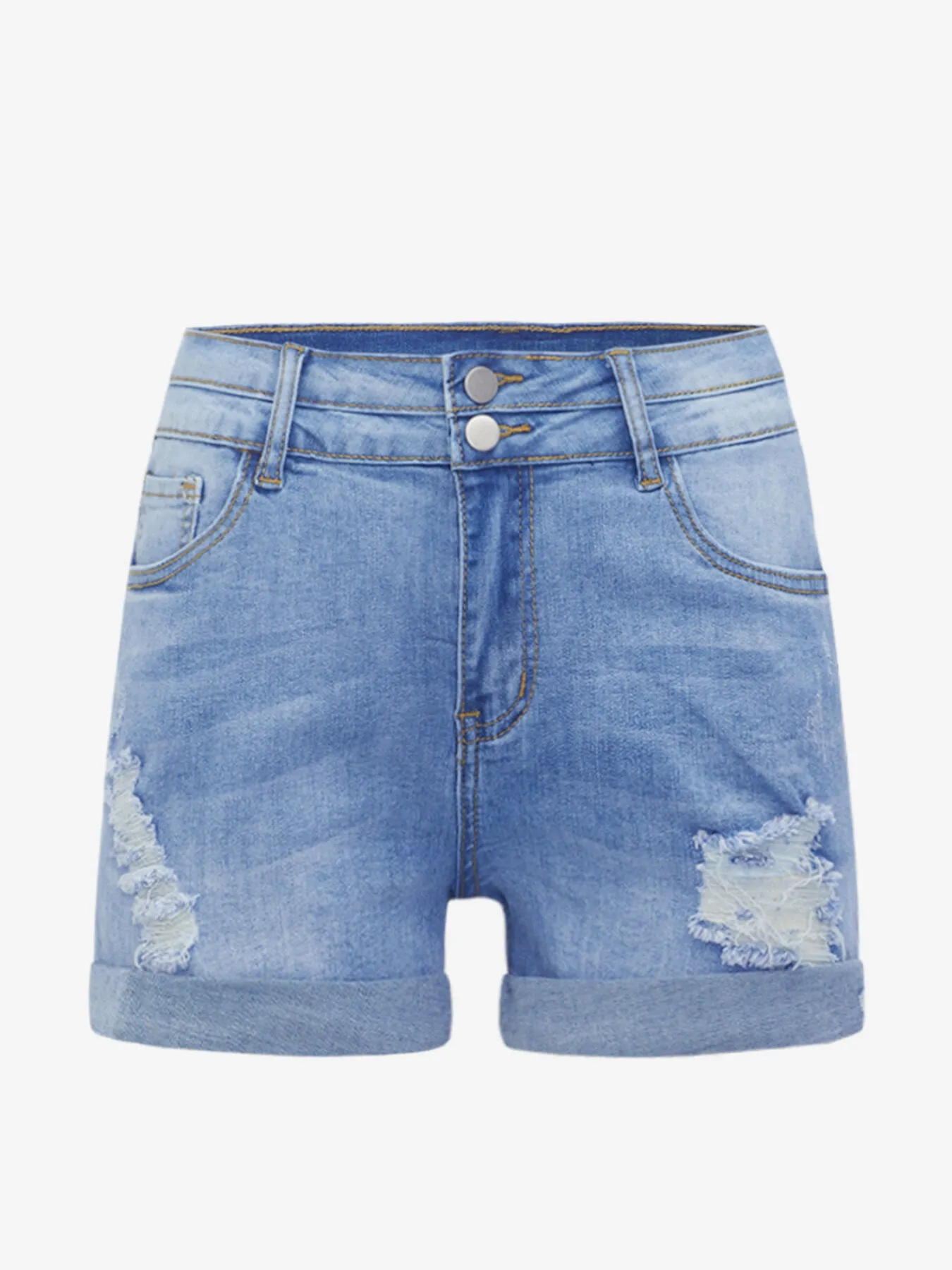 Ripped Button Pocket Skinny Denim Shorts