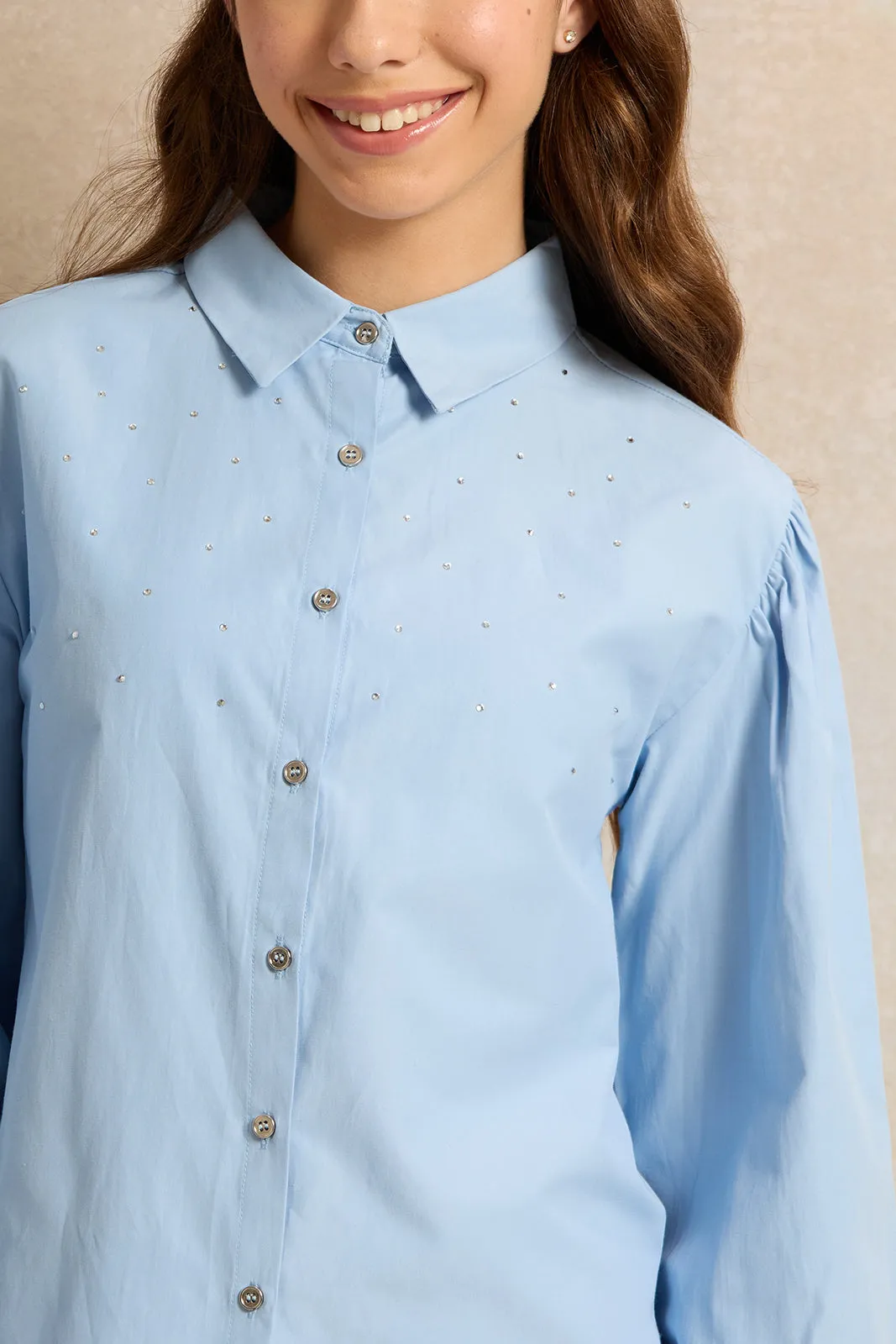 Senior Girls Blue Collared Shirt Blouse