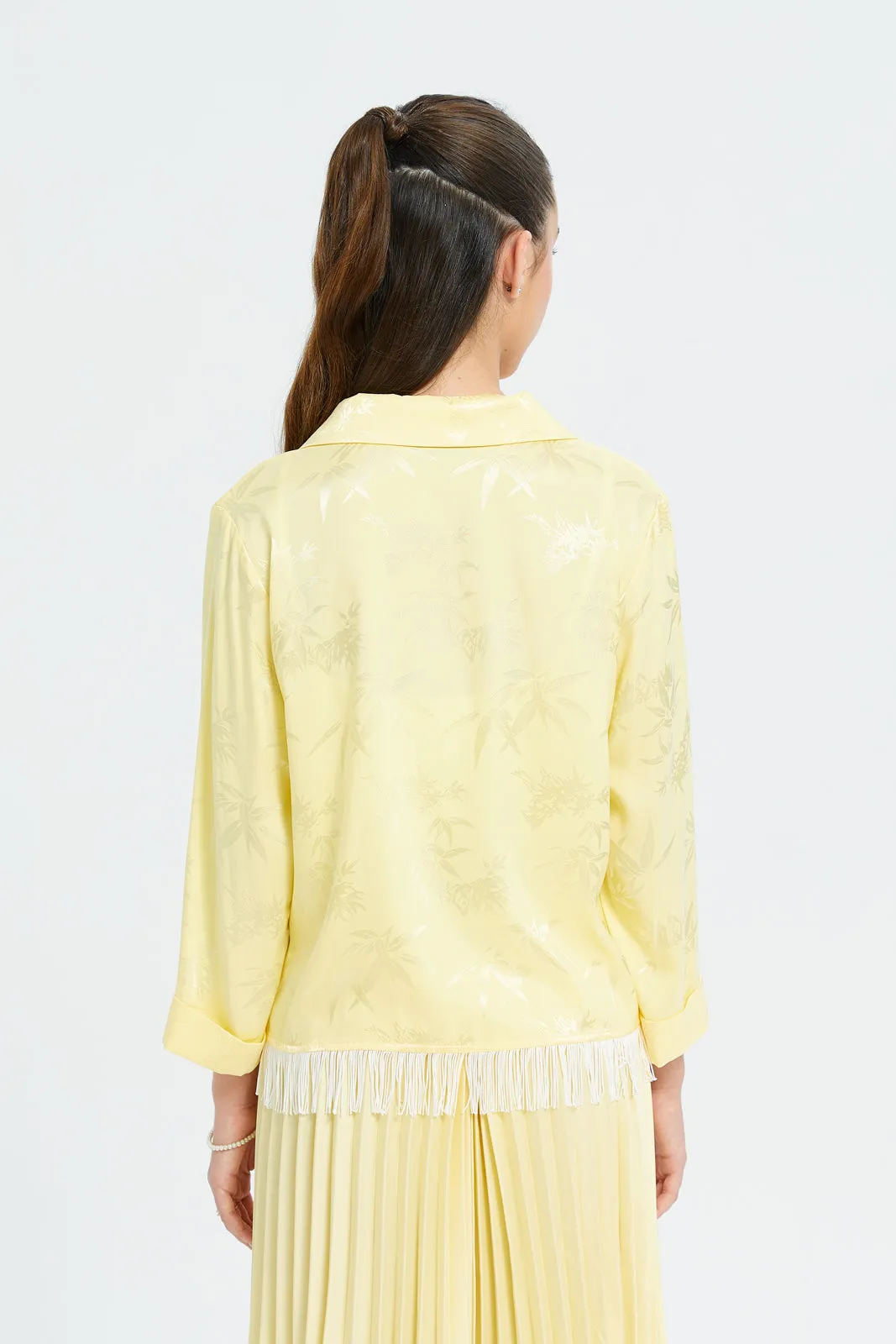 Senior Girls Yellow Jacquard Blazer With Tassels