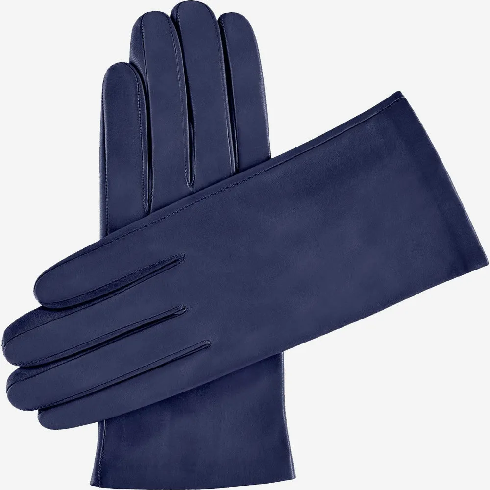 Sofia (navy blue) - Italian lambskin leather gloves with silk lining