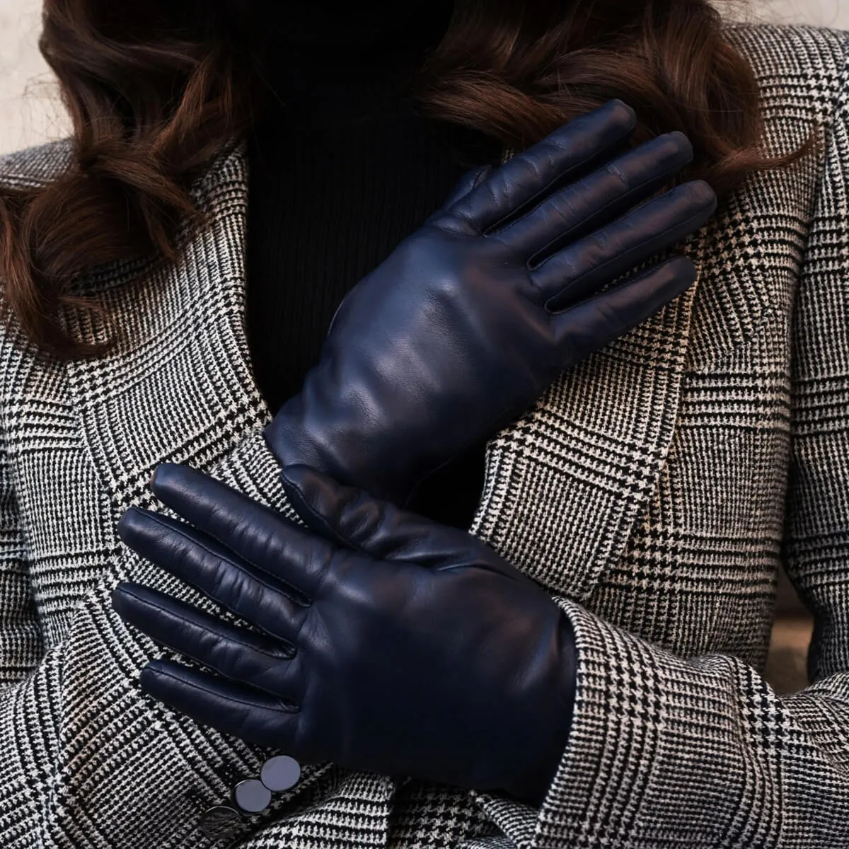 Sofia (navy blue) - Italian lambskin leather gloves with silk lining