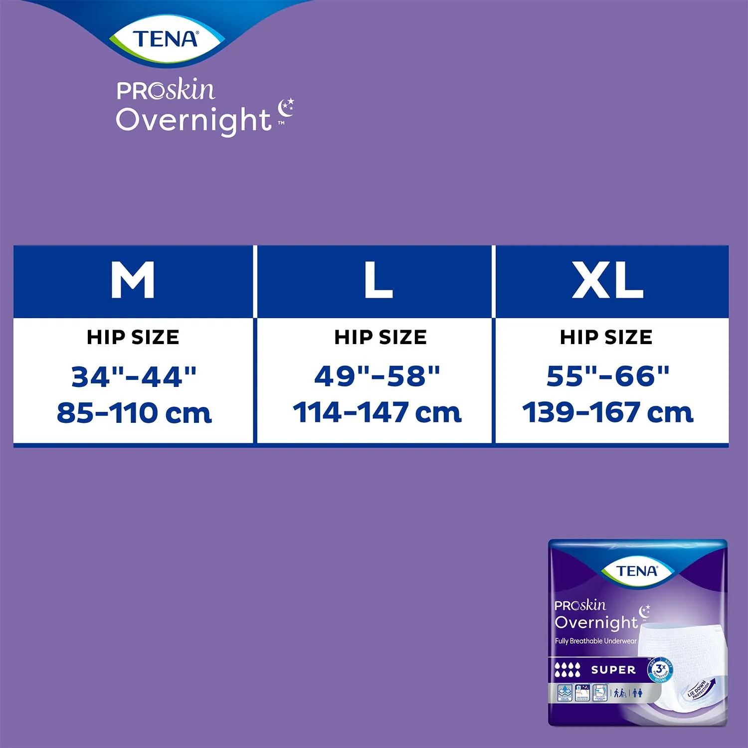 TENA ProSkin Overnight Super Protective Incontinence Underwear 45"- 58", Heavy Absorbency, Unisex, Large