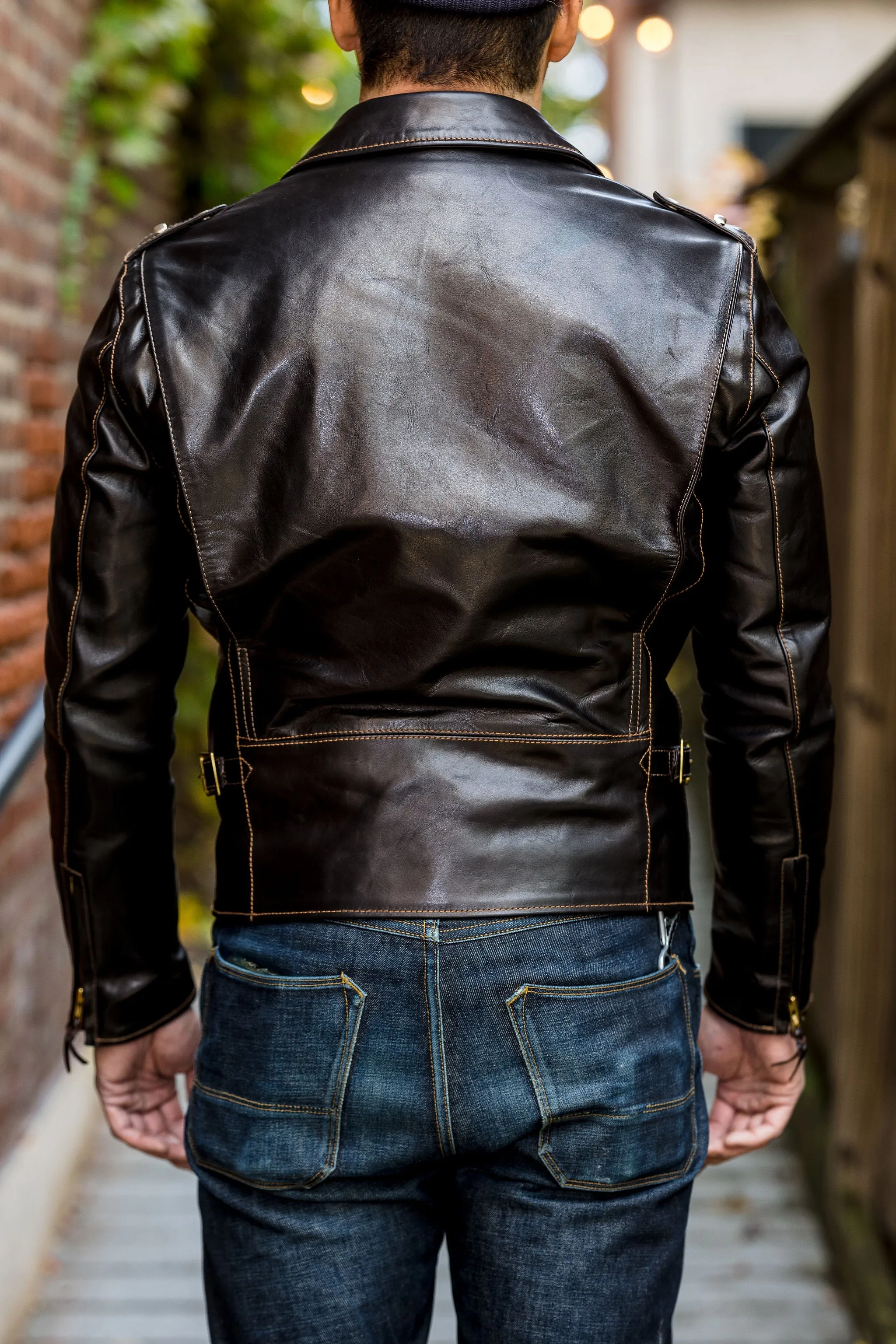 The Flat Head FN-LJ-HW001 Horsehide Double Riders Jacket - Black