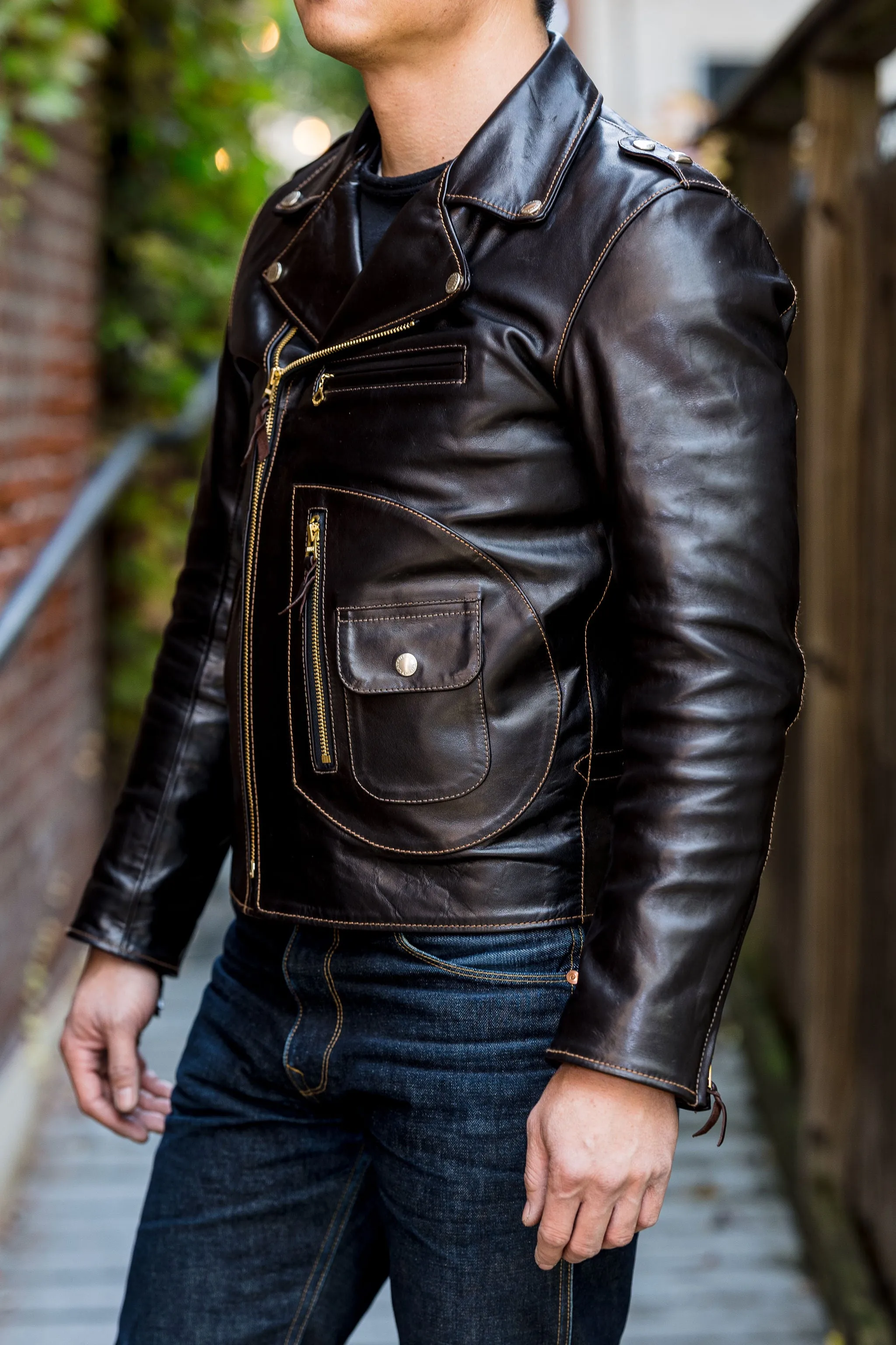 The Flat Head FN-LJ-HW001 Horsehide Double Riders Jacket - Black