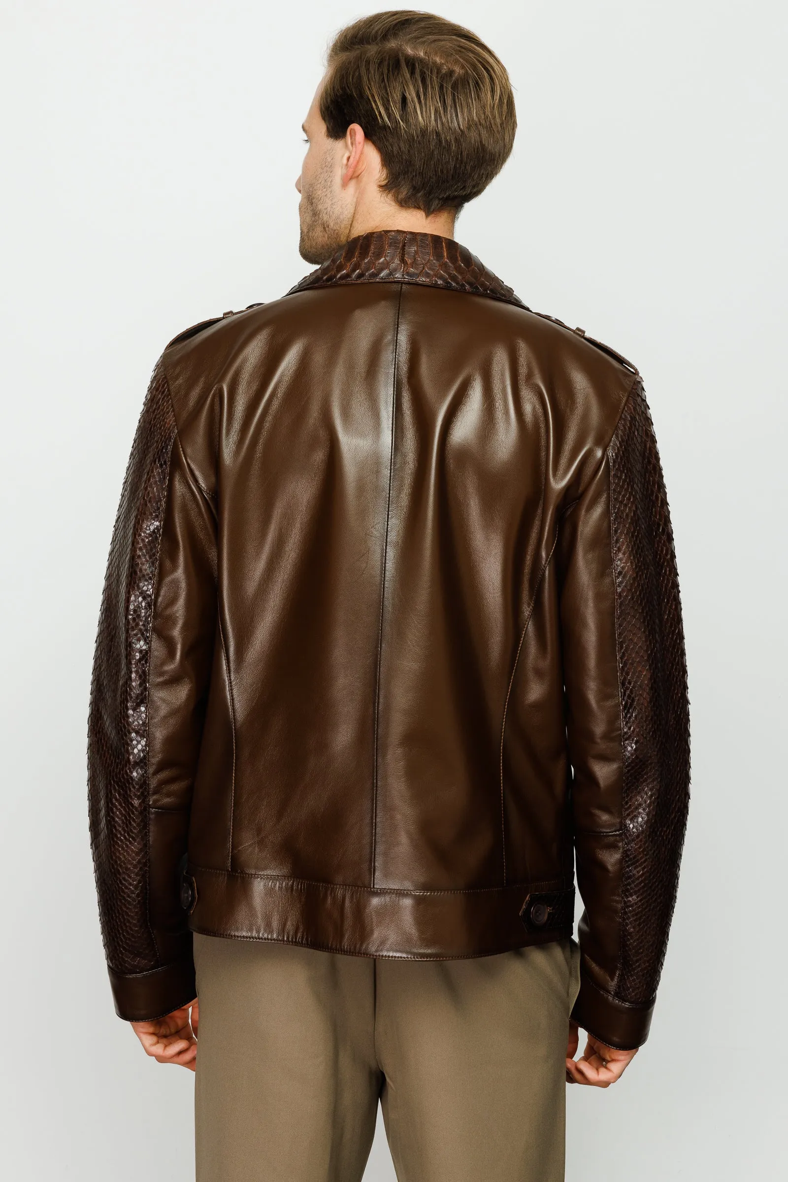 The Manteca Pythn Skin Brown Leather Men Jacket