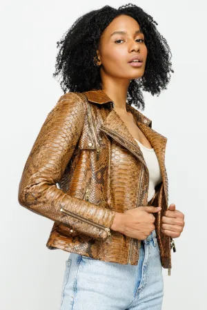 The Queen Pythn Skin Tan Leather Women Jacket