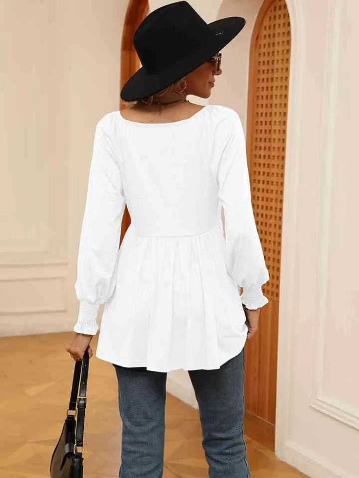 V-Neck Lantern Sleeve Blouse