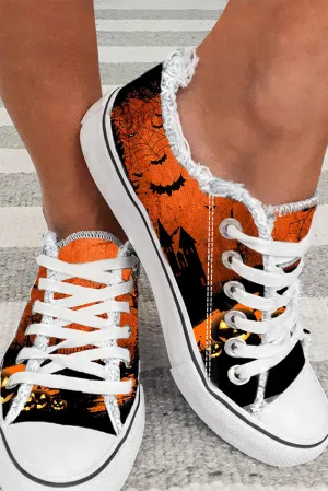 Women's Ghost Castle Halloween Spider Print Halloween Canvas Shoes