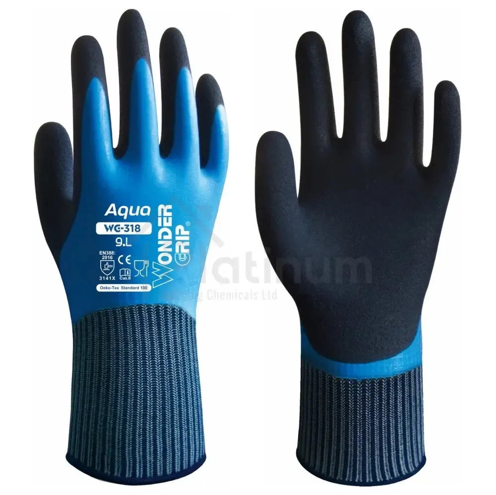 Wonder Grip WG-318 AQUA - Water Resistant Gloves (Latex Palm)