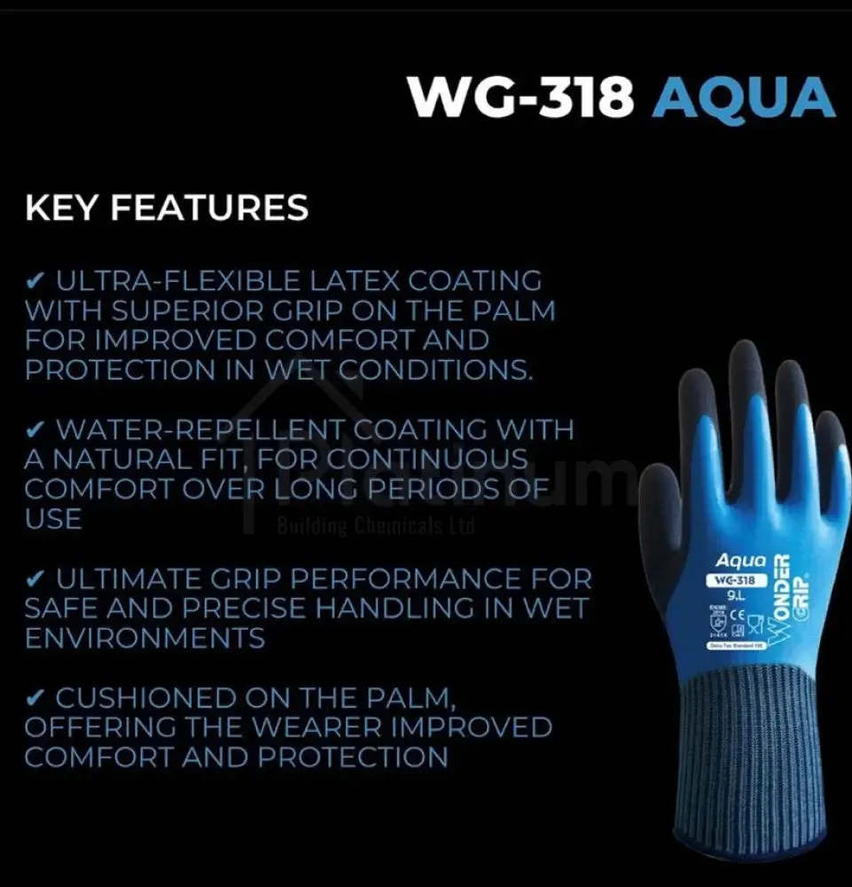 Wonder Grip WG-318 AQUA - Water Resistant Gloves (Latex Palm)