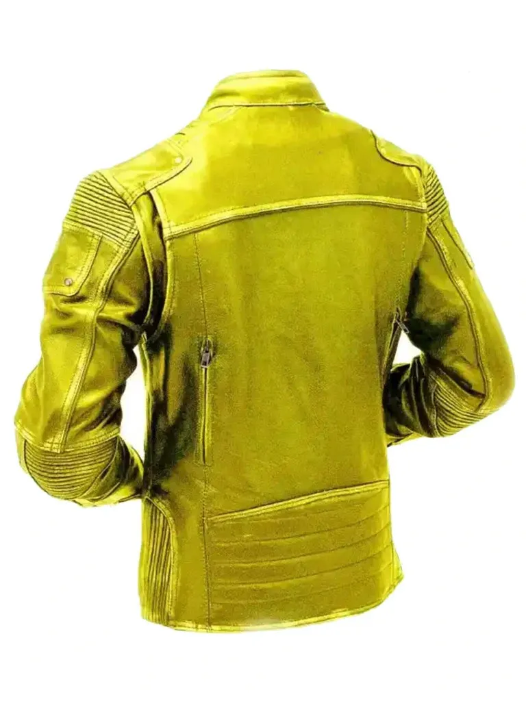 Yellow Vintage Motorcycle Cafe Racer Leather Jacket