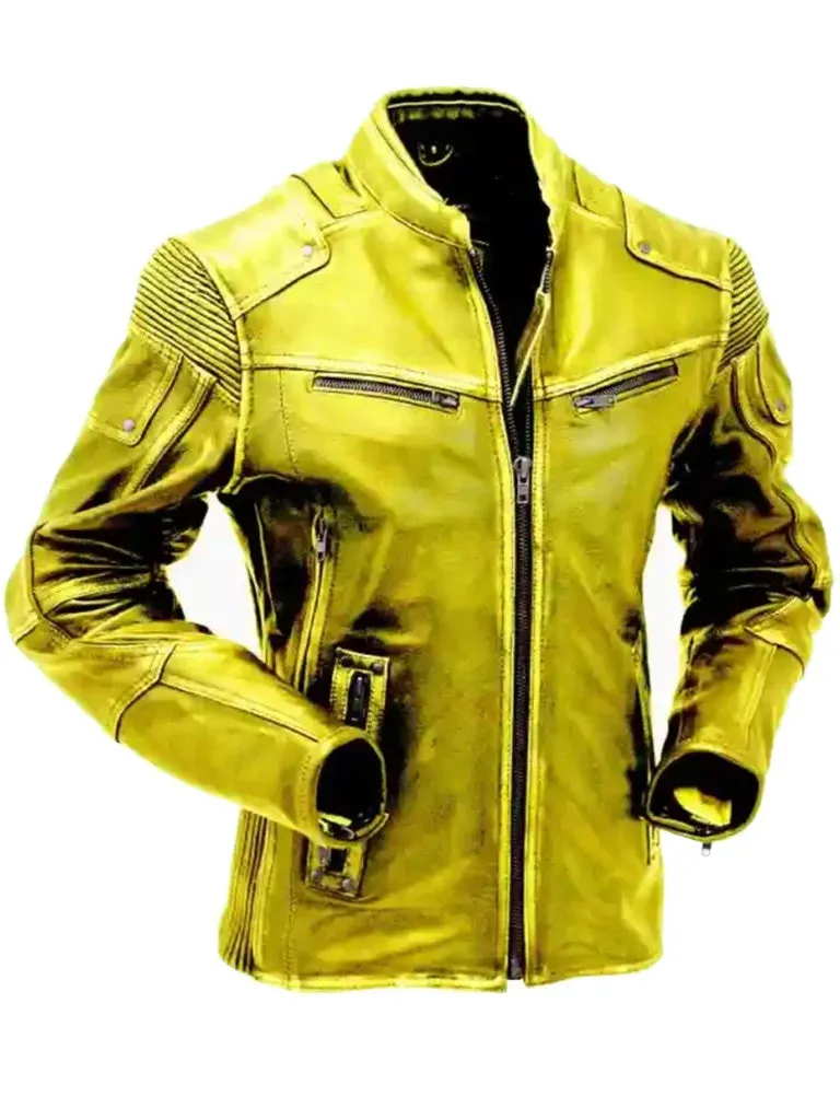 Yellow Vintage Motorcycle Cafe Racer Leather Jacket