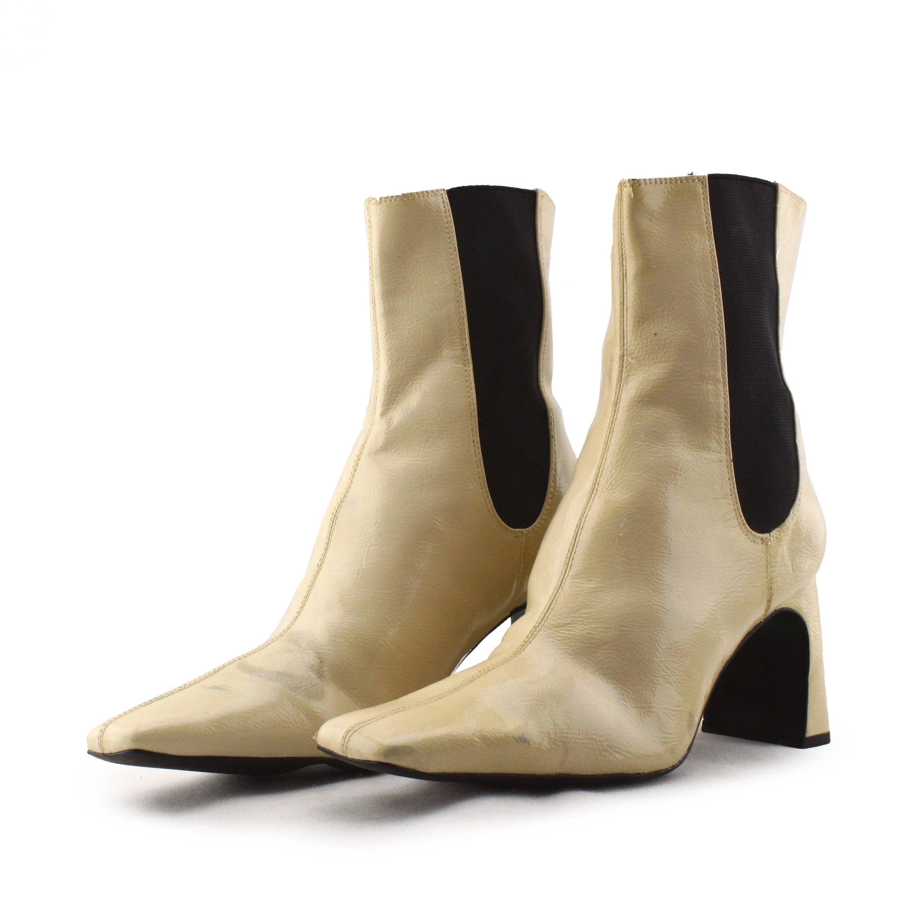 Zara Stretchable Block Heels Ankle Boots | 100% Synthetic Leather